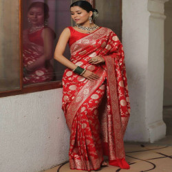 Traditional Banarasi Lichi Silk Saree with Rich Woven Border & Blouse Piece